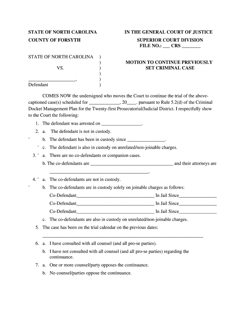 STATE OF NORTH CAROLINA IN THE GENERAL COURT OF JUSTICE COUNTY OF FORSYTH STATE OF NORTH CAROLINA VS Preview on Page 1