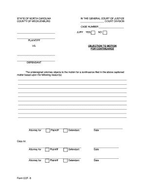 Objection to Motion for Continuance