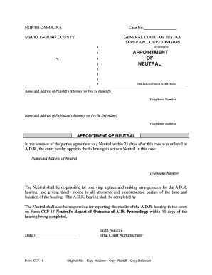 North Carolina Appointment of Neutral Form