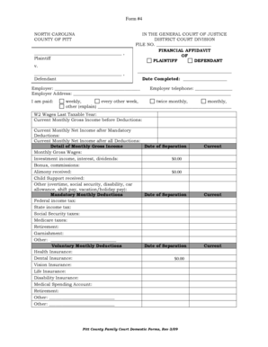 North Carolina Financial Affidavit Form