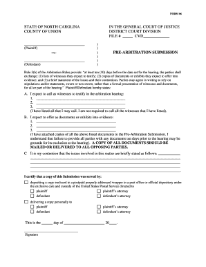 Pre arbitration minutes templates pdf - north carolina pre arbitration submission form