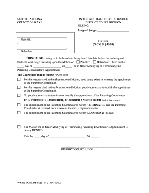 North Carolina Parenting Coordinator Order