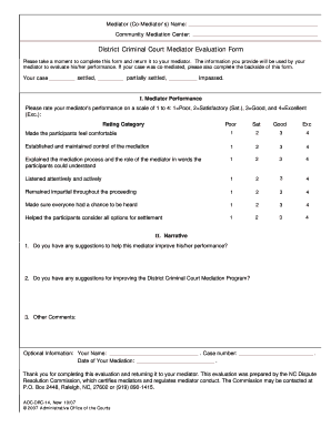 District Criminal Court Mediator Evaluation Form