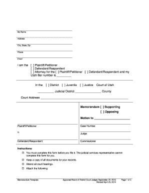 Utah Memorandum Supporting or Opposing Motion