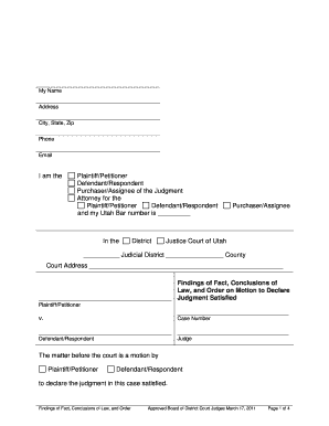 Findings of Fact, Conclusions of Law, and Order on Motion to Declare Judgment Satisfied - utcourts