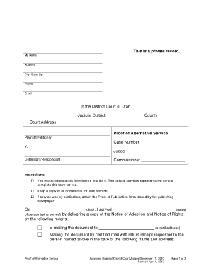 Utah Proof of Alternative Service Form