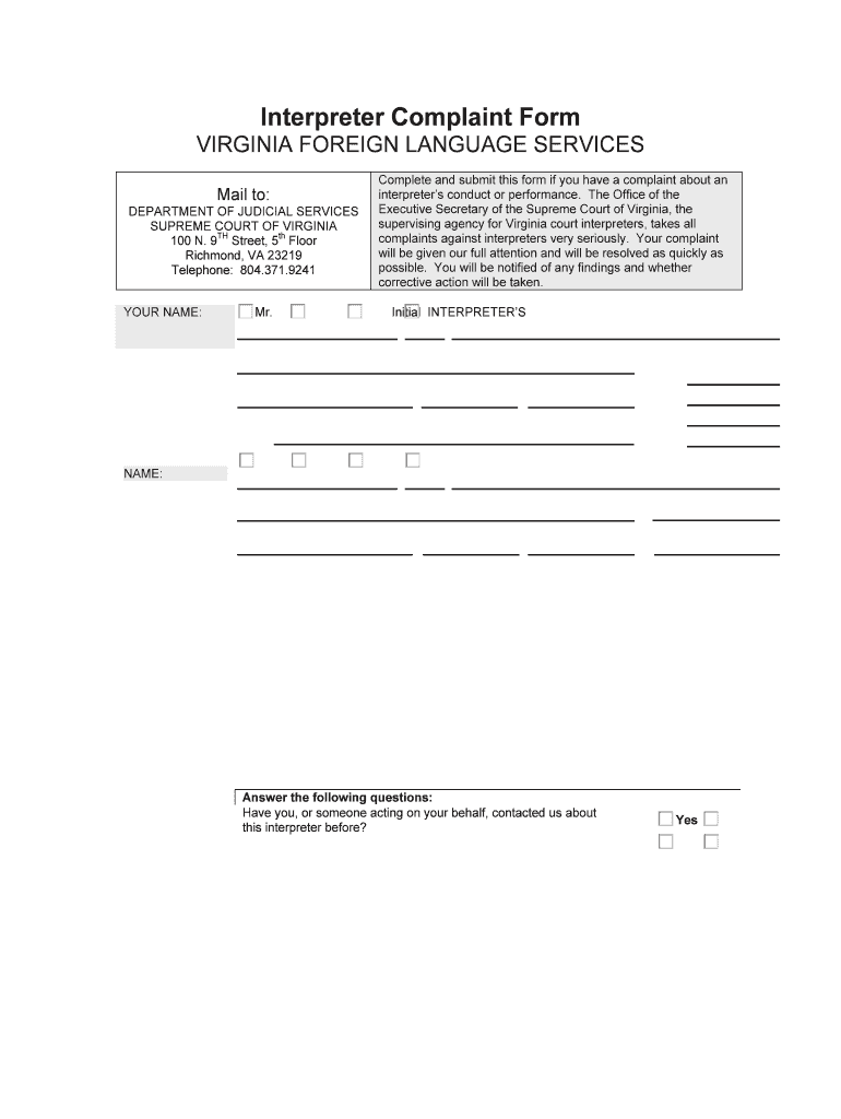 Interpreter Complaint Form - Virginia's Judicial System - courts state va Preview on Page 1