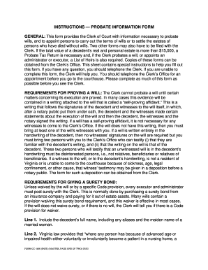 Virginia Probate Information Form
