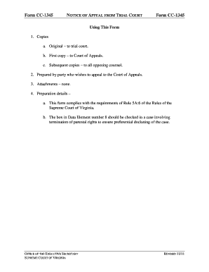 Virginia Notice of Appeal from Trial Court