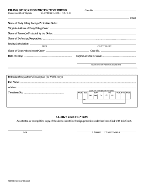 Virginia Foreign Protective Order Filing