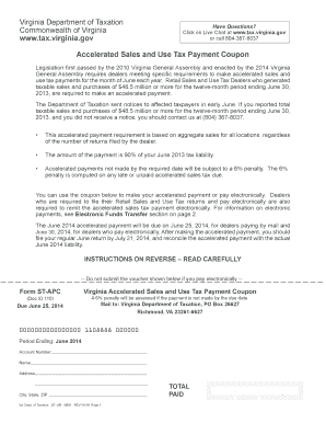 Virginia Accelerated Sales and Use Tax Payment Coupon