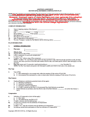 457(b) Deferred Compensation Plan Adoption Agreement