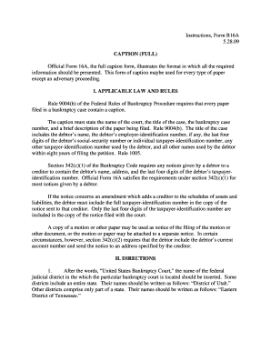 US Federal Bankruptcy Court Form B16A