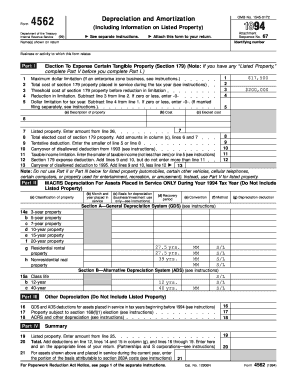 IRS Form 4562 Depreciation and Amortization
