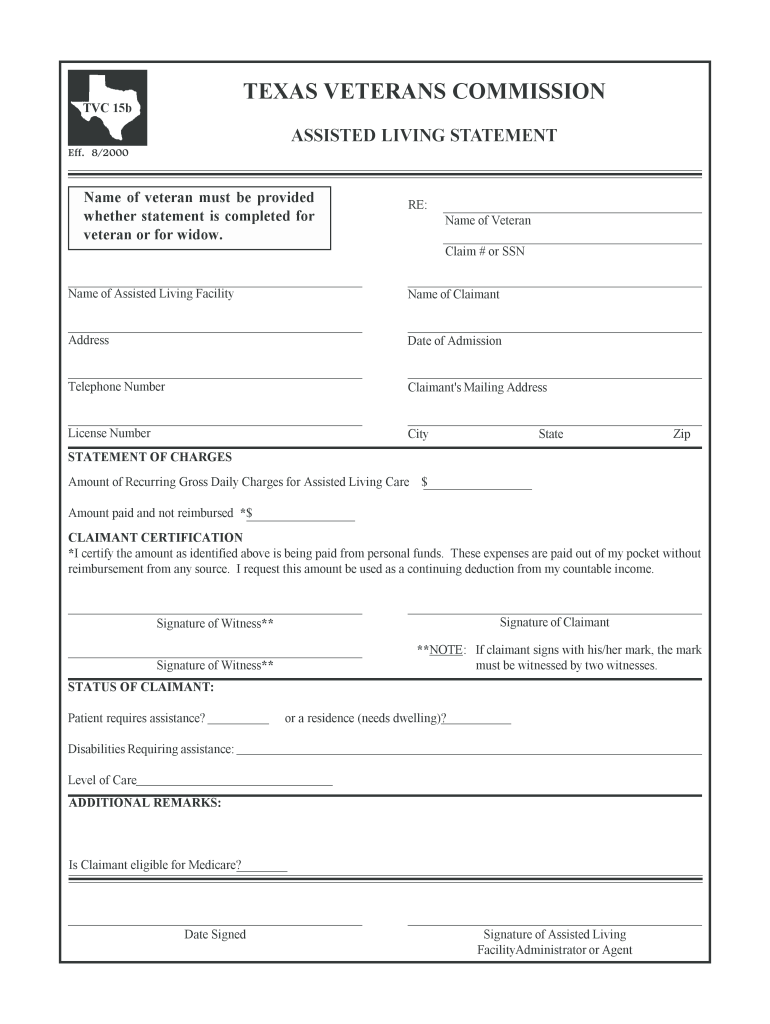 texas veterans commission nursing home statement form Preview on Page 1