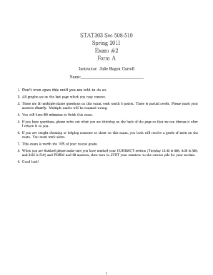 STAT303 Sec 508-510 Spring 2011 Exam #2 Form A - stat tamu