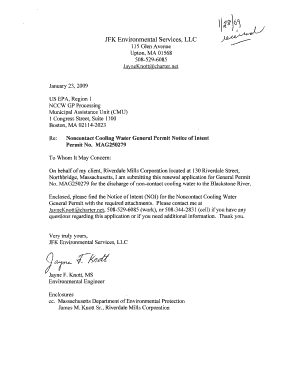 Riverdale Mills Corporation, Northbridge, MA: Notice of Intent for the Noncontact Cooling Water General Permit (NCCWGP). Contains memo, NOI form, and supporting data, dated Jan. 2009, in application for coverage of Riverdale Mills Corp. - -