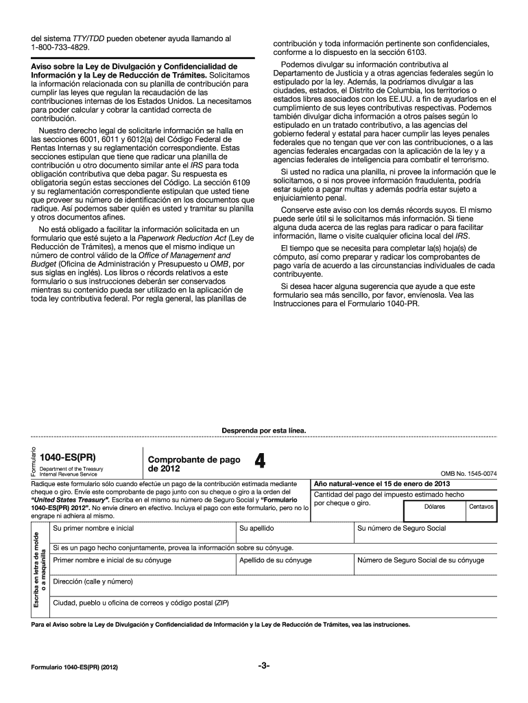 2012 Formulario 1040-ES(PR) Contribuciones Federales Estimadas del Trabajo por Cuenta Propia y sobre Preview on Page 1