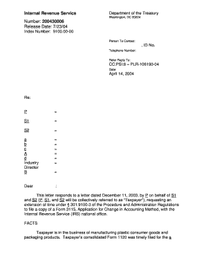 IRS Letter on Form 3115 Extension