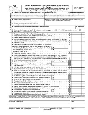 US Federal Estate Tax Return Form 706