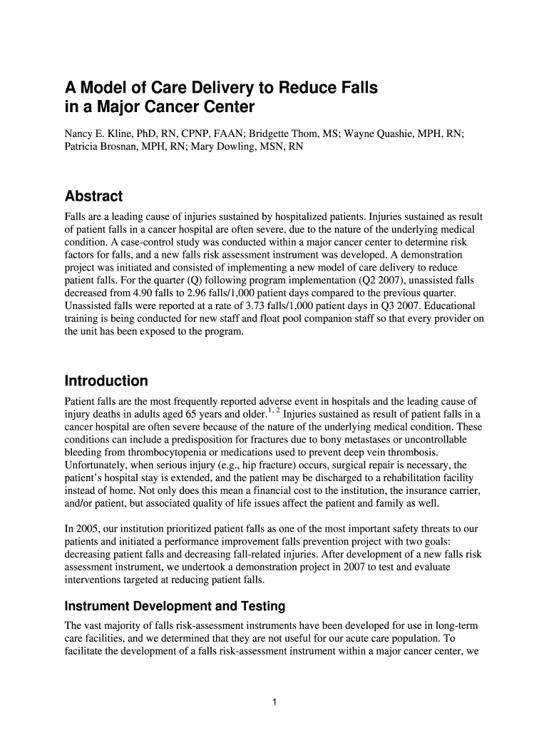 A Model of Care Delivery to Reduce Falls Preview on Page 1