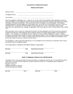 Mortgage Loan Authorization to Release Information