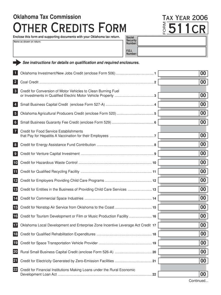 511cr Other Credits Form - Oklahoma Tax Commission Preview on Page 1