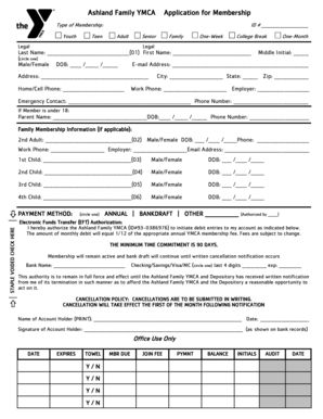 Ashland Family YMCA Membership Application