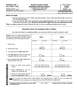 Schedule EIC Form 1040A or 1040