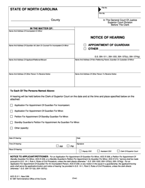 North Carolina Guardian Appointment Notice