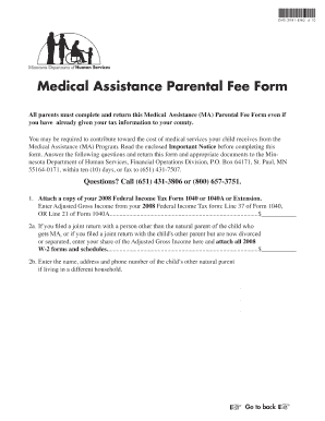 Medical Assistance Parental Fee Form