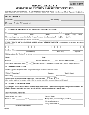 Precinct Delegate Affidavit of Identity - State of Michigan