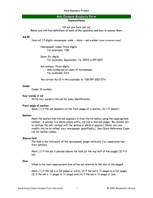 New Readers Project Ad Content Analysis Form