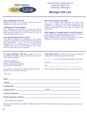 University of Michigan Gift Link Form