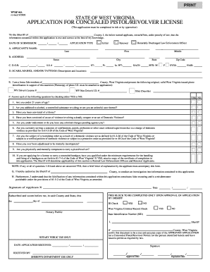 West Virginia Concealed Pistol/Revolver License Application