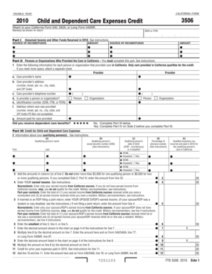 California Form 3506 Child and Dependent Care Expenses Credit
