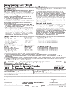 Form FTB 3539 Payment for Automatic Extension for Corporations and Exempt Organizations