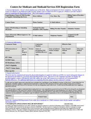 Centers for Medicare and Medicaid Services EDI Registration Form