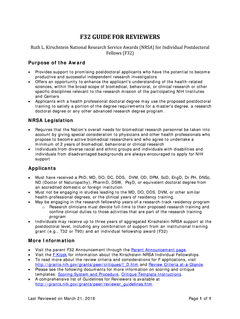 Fillable Online F32 GUIDE FOR REVIEWERS Fax Email Print - pdfFiller