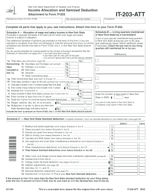 New York State Income Allocation Form IT-203-ATT