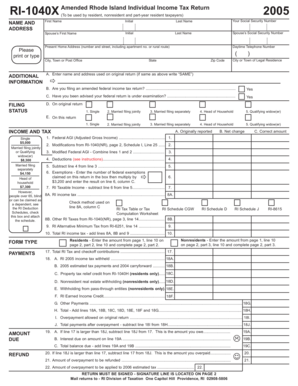 Rhode Island Amended Individual Income Tax Return