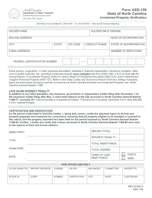 North Carolina Unclaimed Property Report