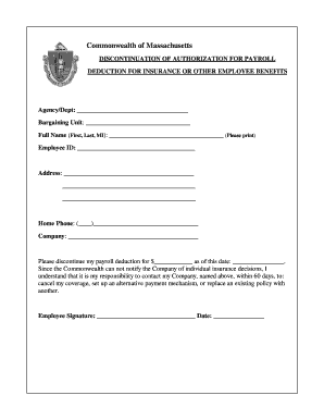 Massachusetts Payroll Deduction Discontinuation Form
