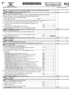 Alabama Other Available Credits Form 2012
