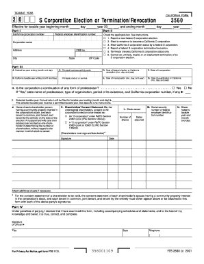 California S Corporation Election or Termination Form 3560