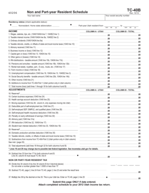 Utah Non and Part-Year Resident Tax Schedule