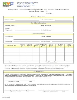 New York School Bus Nursing Services Billing Form
