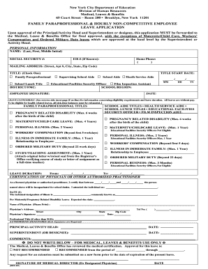 New York City Leave Application for Family Paraprofessionals
