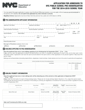 NYC Public School Pre-Kindergarten Application