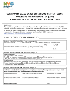 New York City Universal Pre-Kindergarten Application